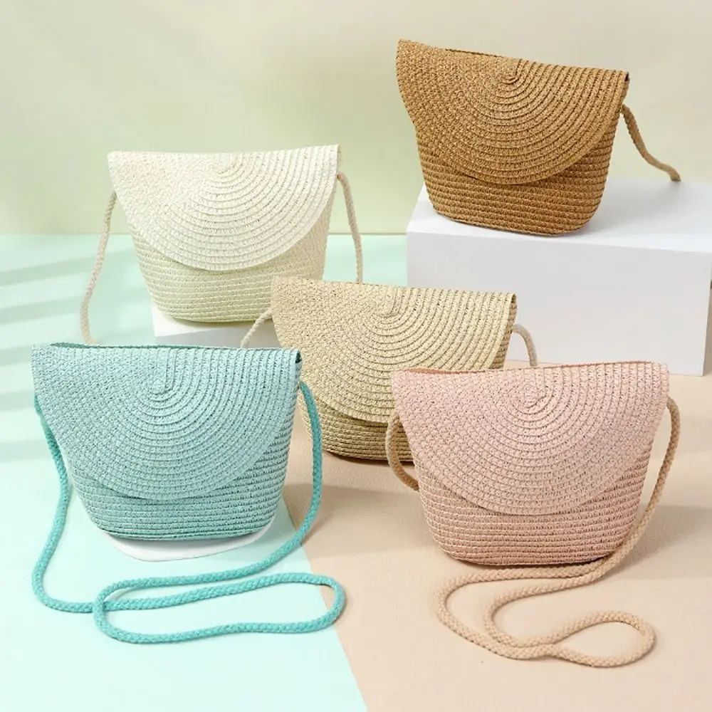 Coin Purse Shell Shape Straw Bag Handmade Mini Summer Beach Bag Straw Handbag Kid Children