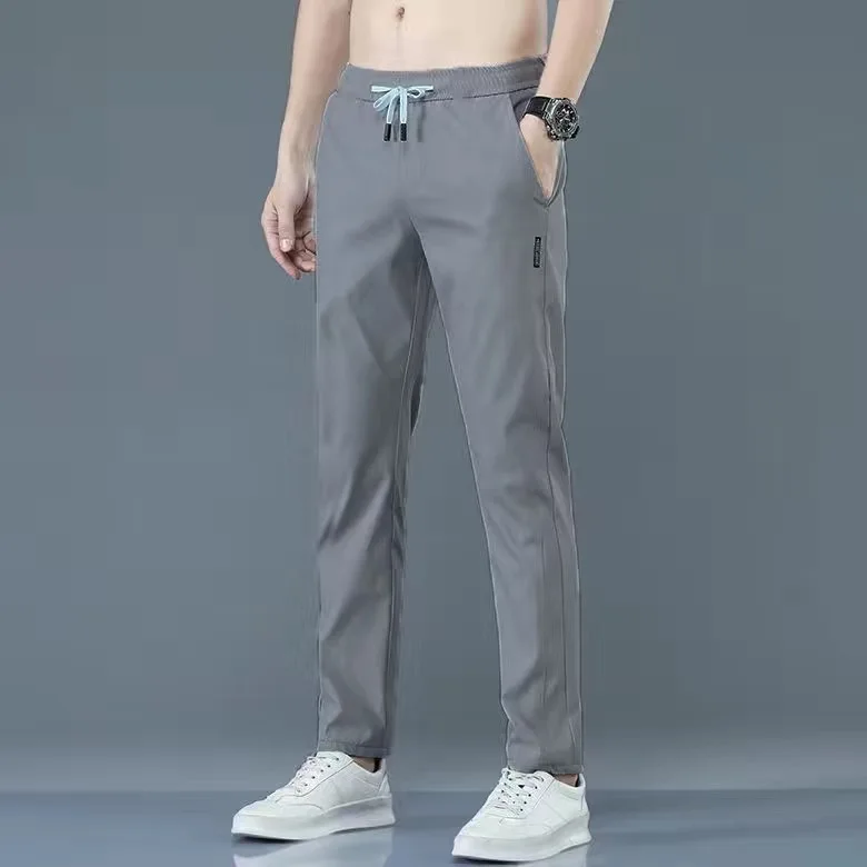 

Ice Silk Men's Loose Straight Leg Sports Pants Thin Casual Long Trousers Spring Autumn Grey Sweatpants Trendy plus Size