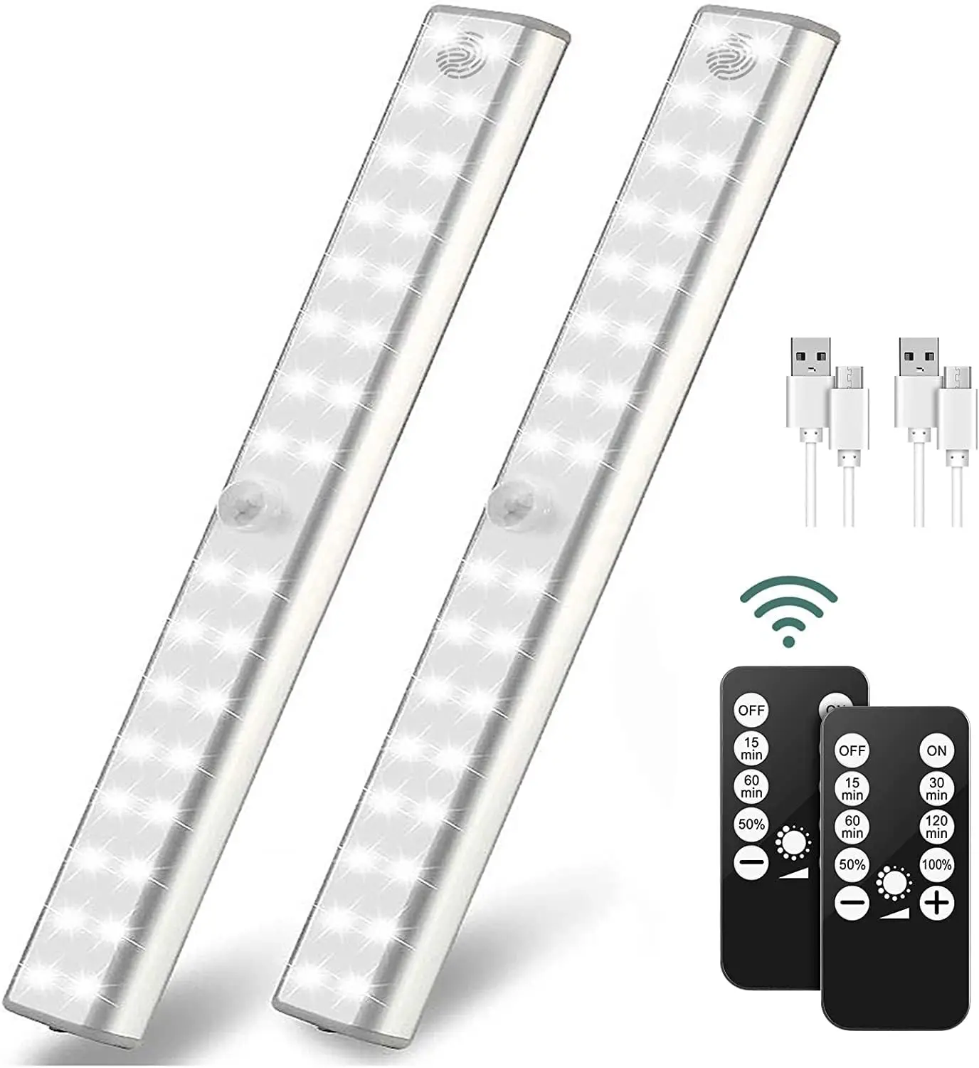 2Pack 32 LED Remote Contorl Under Cabinet Lighting Wireless, Rechargeable Magnetic Closet Light Bar, 220lm Timmer Dimmer