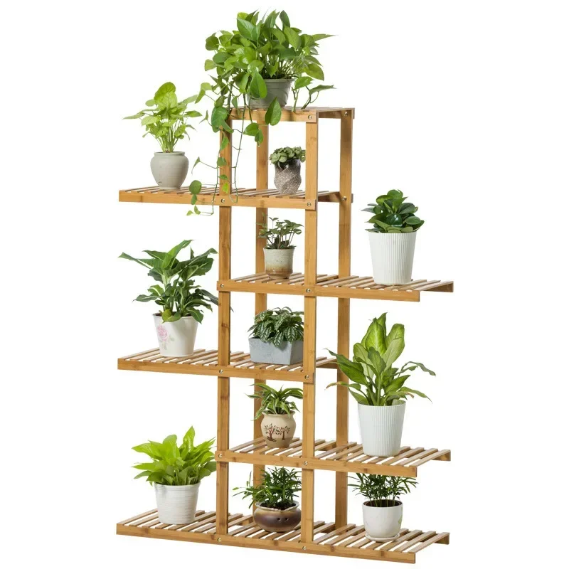 Soporte de madera para plantas de 6 niveles, estante de exhibición de flores de madera carbonizada, soporte para maceta para bonsái, estantería de jardín para Patio, estante de madera