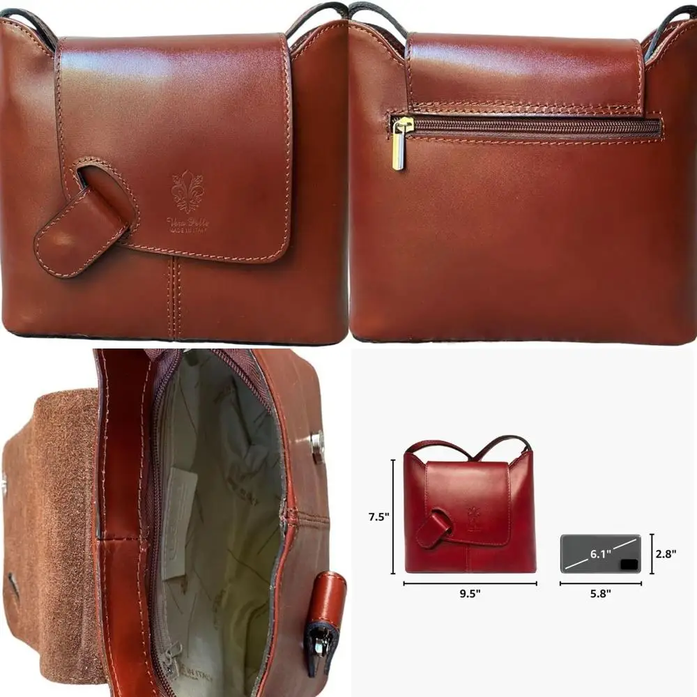 Tas Selempang Kulit Terstruktur - Ukuran Kecil hingga Sedang, Tali Dapat Disesuaikan, Kantong Ritsleting, Buatan Italia