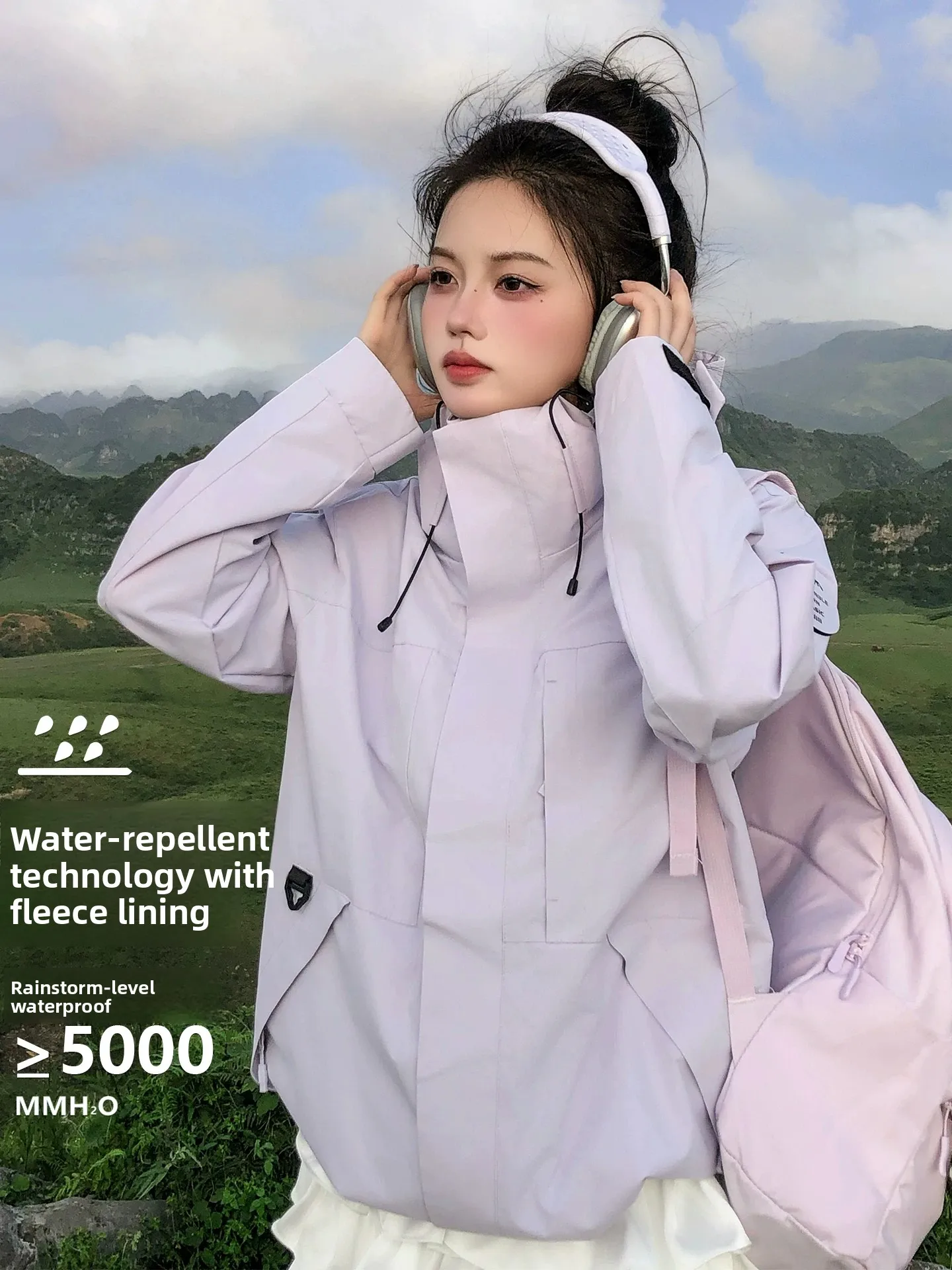 Unisex Fleece Lined Three-in-One Detachable Hooded Outdoor Climbing Jacket Loose Fit Autumn Winter Waterproof Breathable