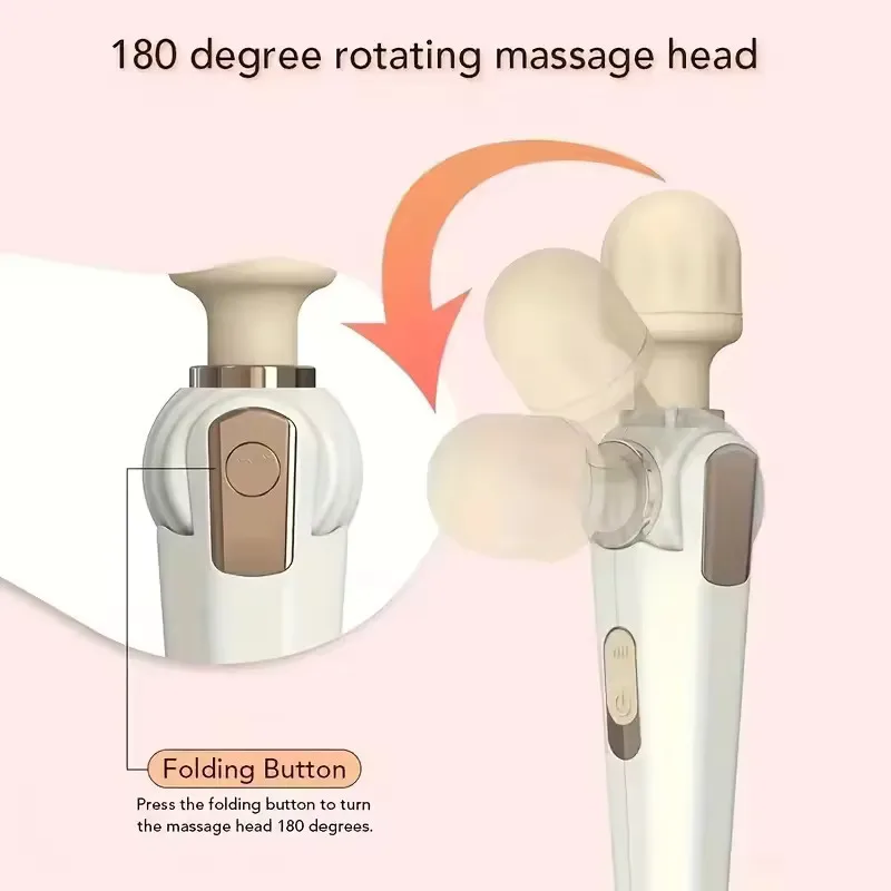 180° Rotatable Massage Head Wand Massager 20 Quiet Magic Vibrations 3 Speeds Deep Muscle Recovery Back Neck Pain Relief