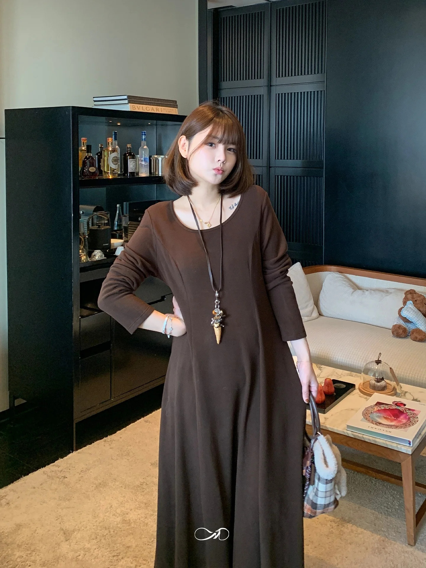 

plus Size Winter Long Sve Women's Dr Fce Warm Waist Cinched Base Layer Dr Casual Loose Fit A-Line Dr