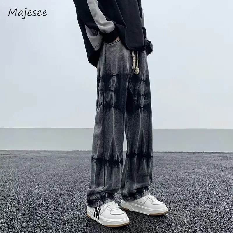 

Mens Jeans Fashion Streetwear Youthful Spring Autumn Tie Dye Straight Vertical American Style Male Mopping Trousers Handsome