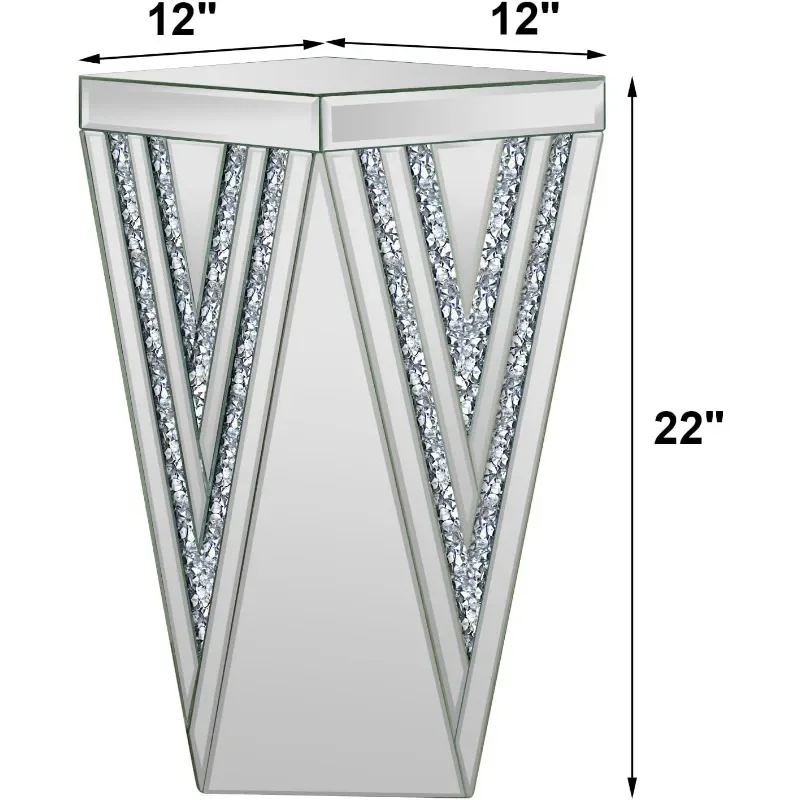 طاولة نهاية مرآة فضية من Pregaspor، طاولة قهوة 22 بوصة ارتفاع طاولة جانبية رائعة مع ترصيع كريستالي، عاكسة صغيرة