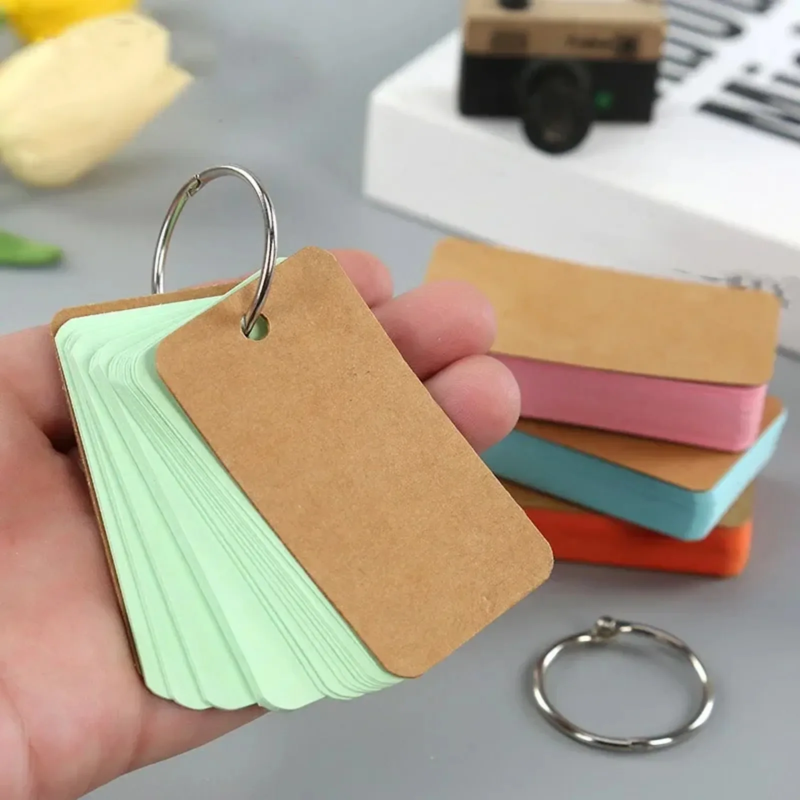 

Kraft Paper Blank Flashcards with Binder Rings Spiral Notepads Detachable Kids Mini Notebooks Study Cards Book Kawaii Stationery