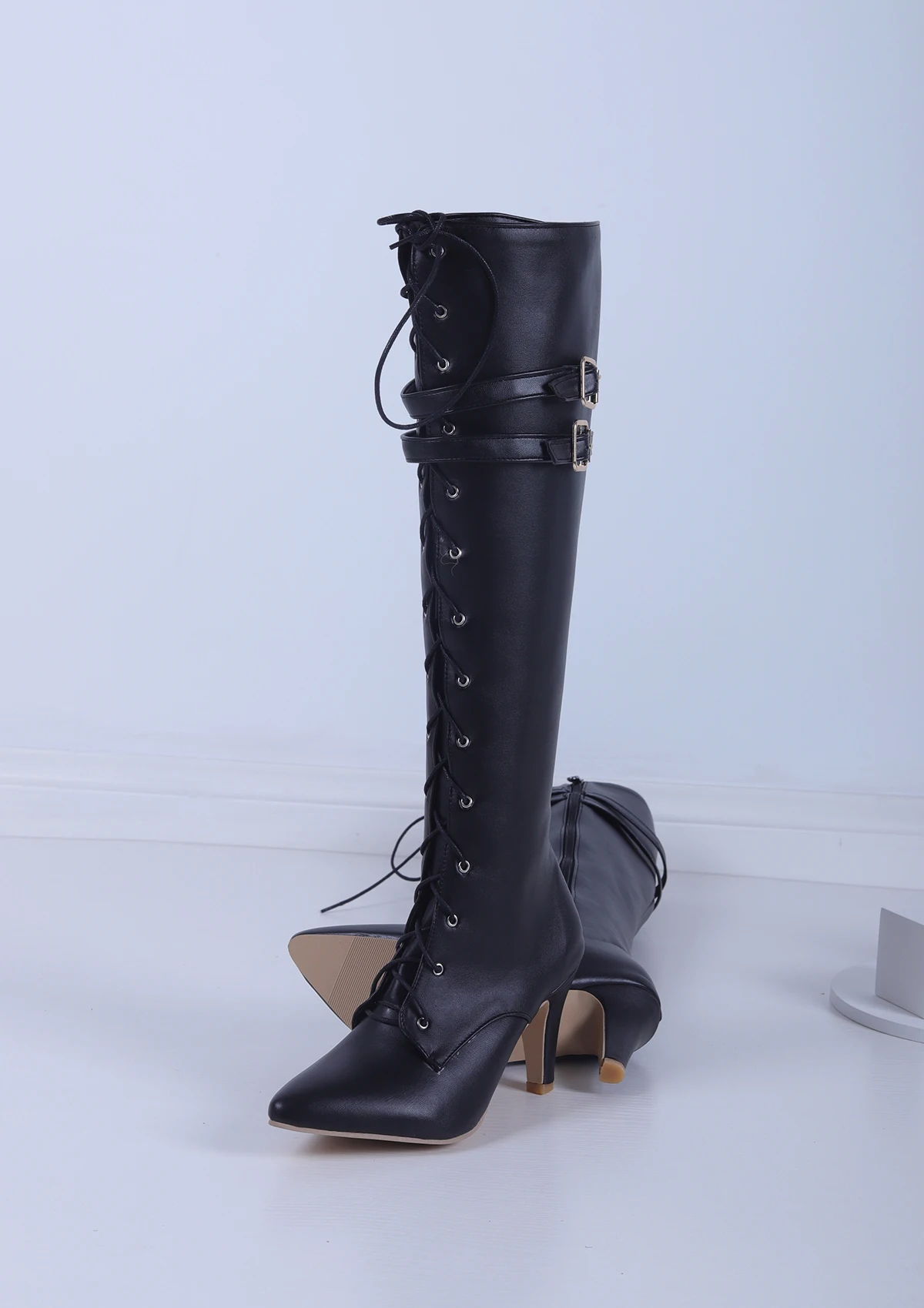 Mittellange Stiefel für Damen, 2026 Frühling und Herbst Neue Schnürstiefel, Damen Spitze Stiletto High Heels, Designer Luxus Übergrößen Größe 47, Direktverkauf vom Hersteller – Detail 26
