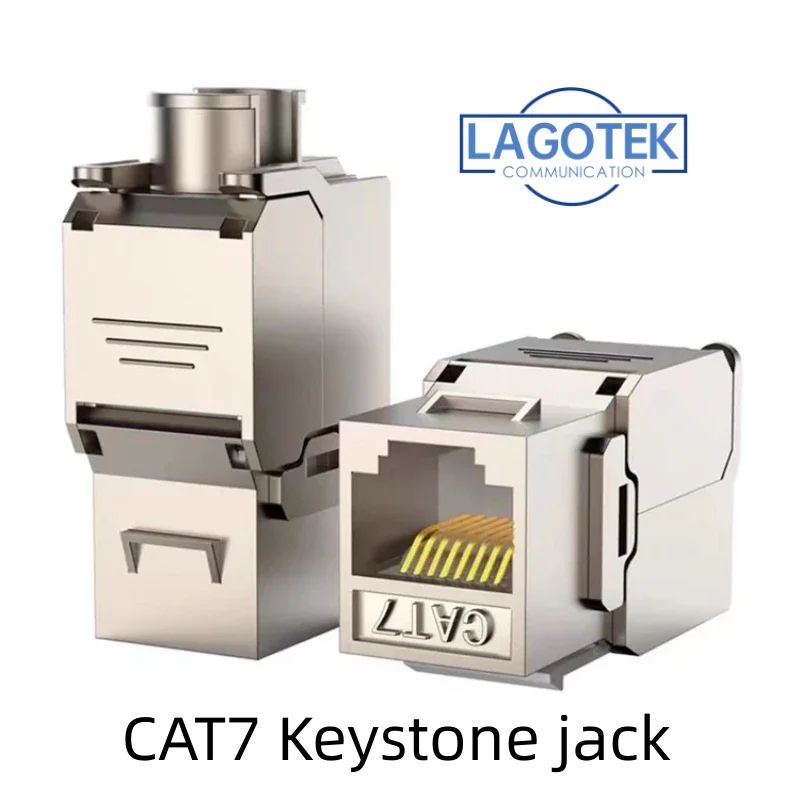 Lagotek Cat7 CAT6A Bez narzędziowy STP ekranowany moduł Keystone Jack, samoblokujący adapter sieciowy CAT6 CAT5E ze stopu cynku