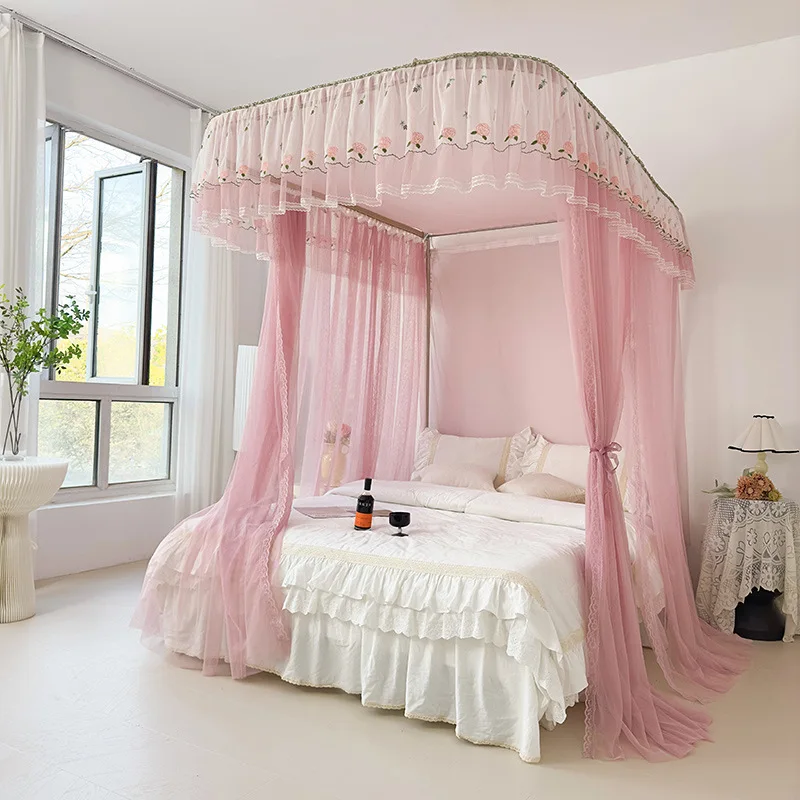 Room Decor Rail Mosquito Net Beautiful Lace Princess Palace Bed Curtain for Bed Room with Frame