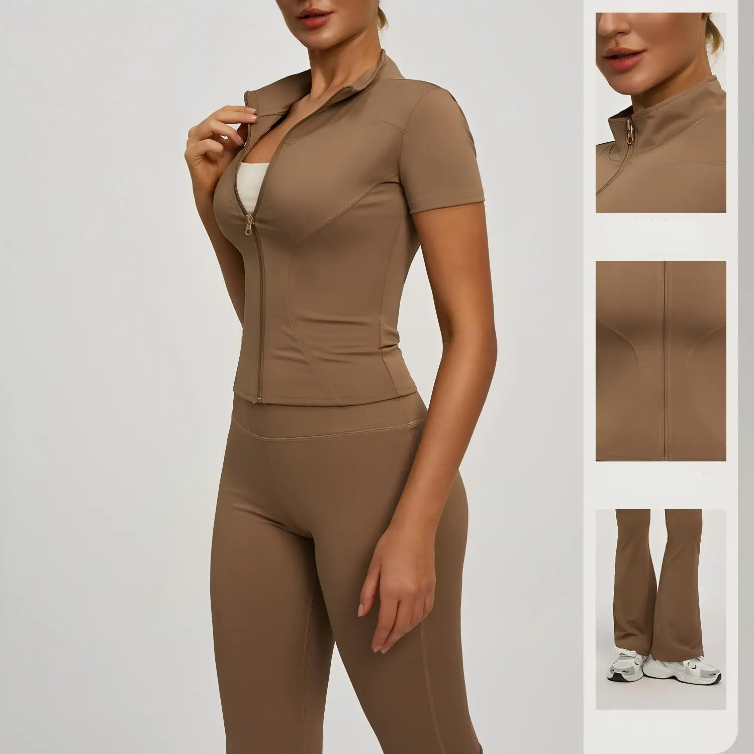 Women's High Stretch Slim Fit Sports Set Solid Color Outdoor Running Fitness Yoga Outfit New Tight