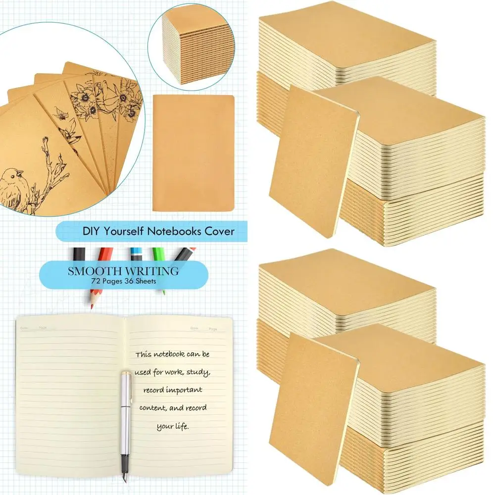 

A5 Kraft Paper Notebooks, 72-Page Lined Travel Journals for Students, Office, and Sketching