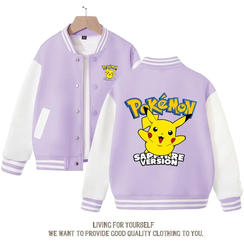 Spring Autumn Kawaii Pokemon Anime Cartoon Children Baseball Clothes Boys Girls Sportswear Casual Coats Kids Jacket Gifts