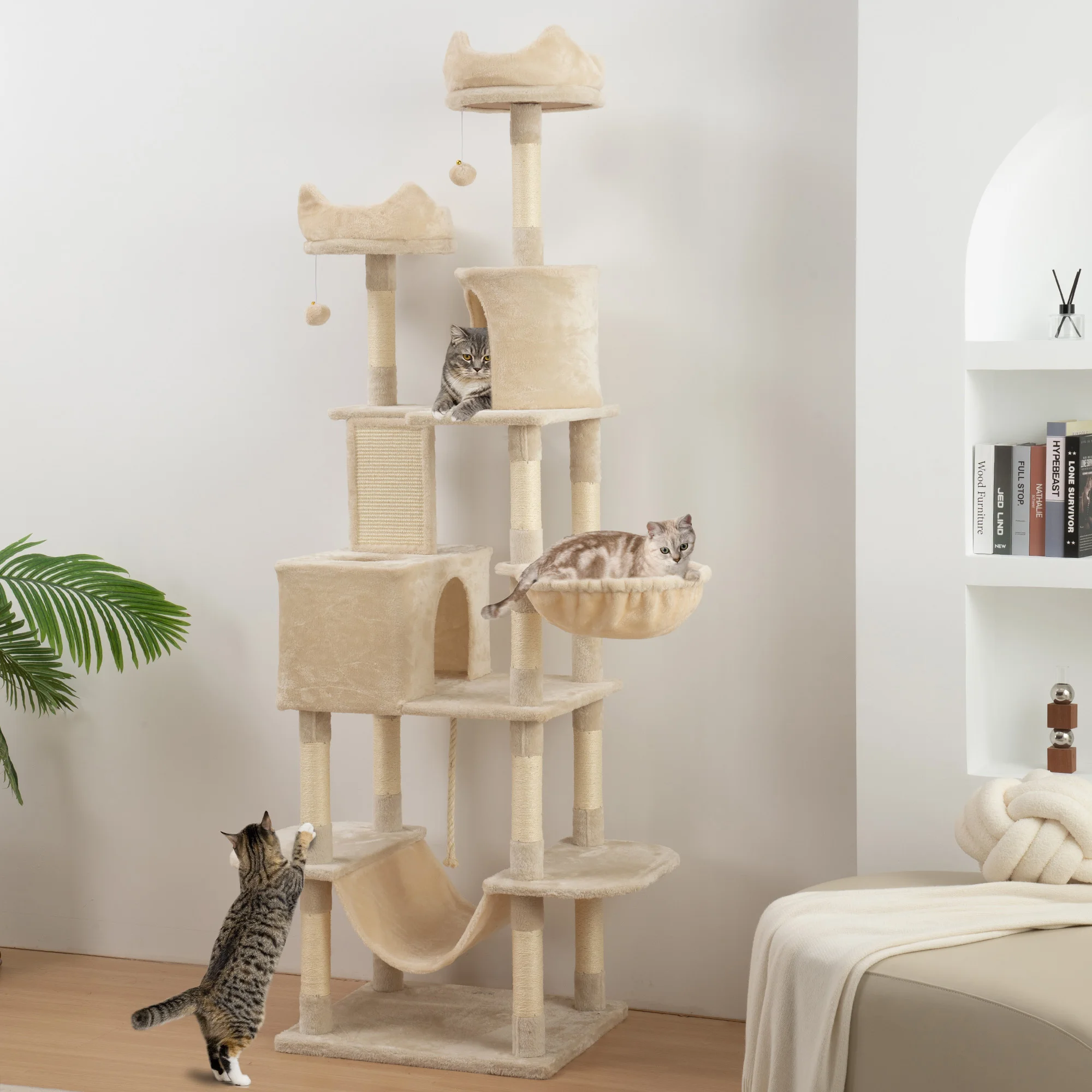 PawHut Árbol Rascador para Gatos Grande Altura 206 cm con Hamacas