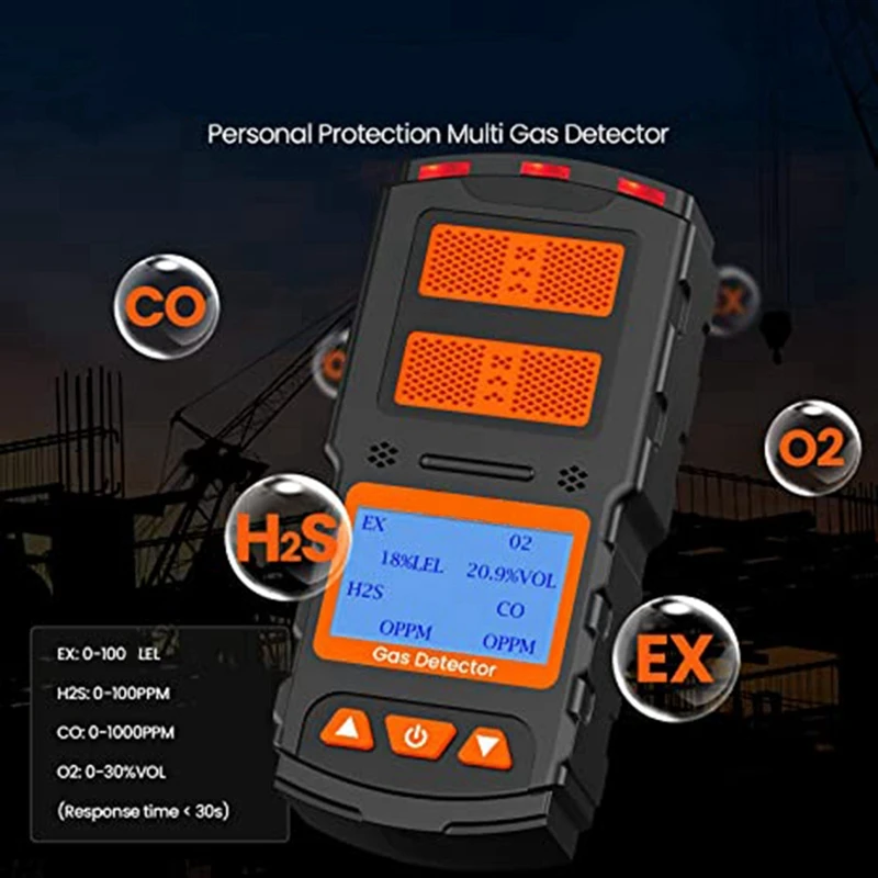 4-in-1-Luftmonitor, wiederaufladbarer Detektor, Luftqualitätstester, hochpräzises Tonlicht, Vibrationsalarm, LCD-Display