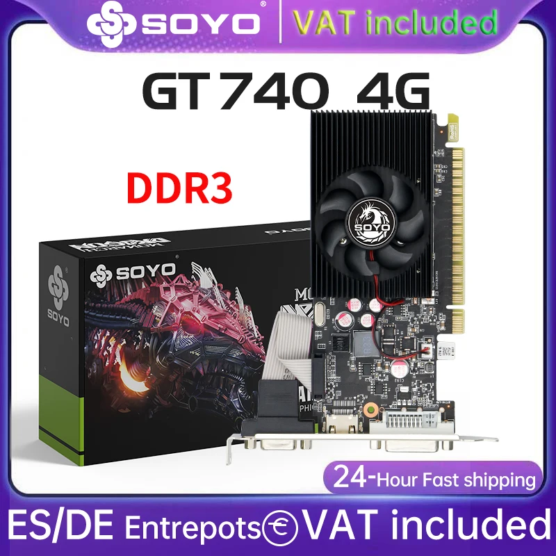 SOYO Grafikkarten NVIDIA GT740 4G GDDR3 128bit Grafikkarte HDMI+DP+DVI für Desktop-Gaming-Computerkomponenten GPU GT740