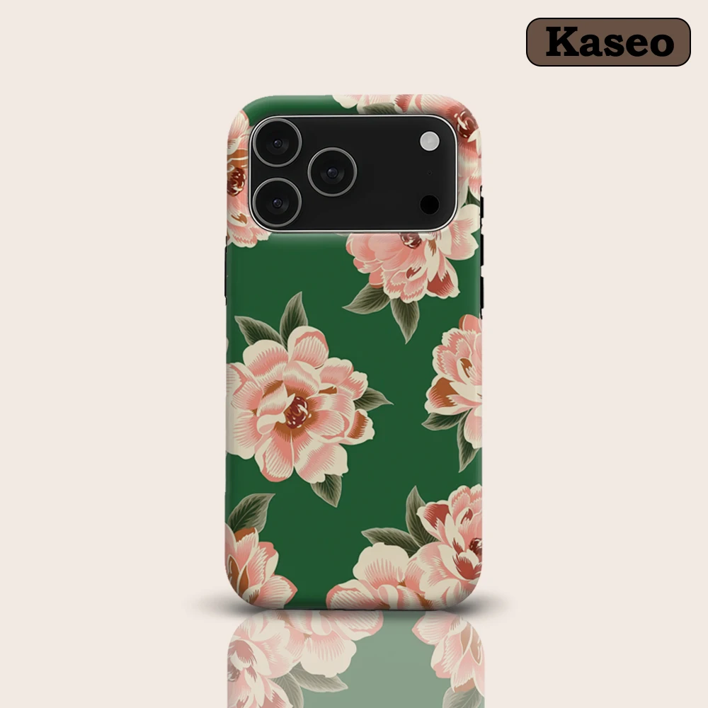 Rosa Pfingstrosen auf Smaragdgrün für Magnetische Handyhülle für iPhone 17 16 15 14 13 Pro Max Plus Ein-/Doppelschichtige Robuste Hülle