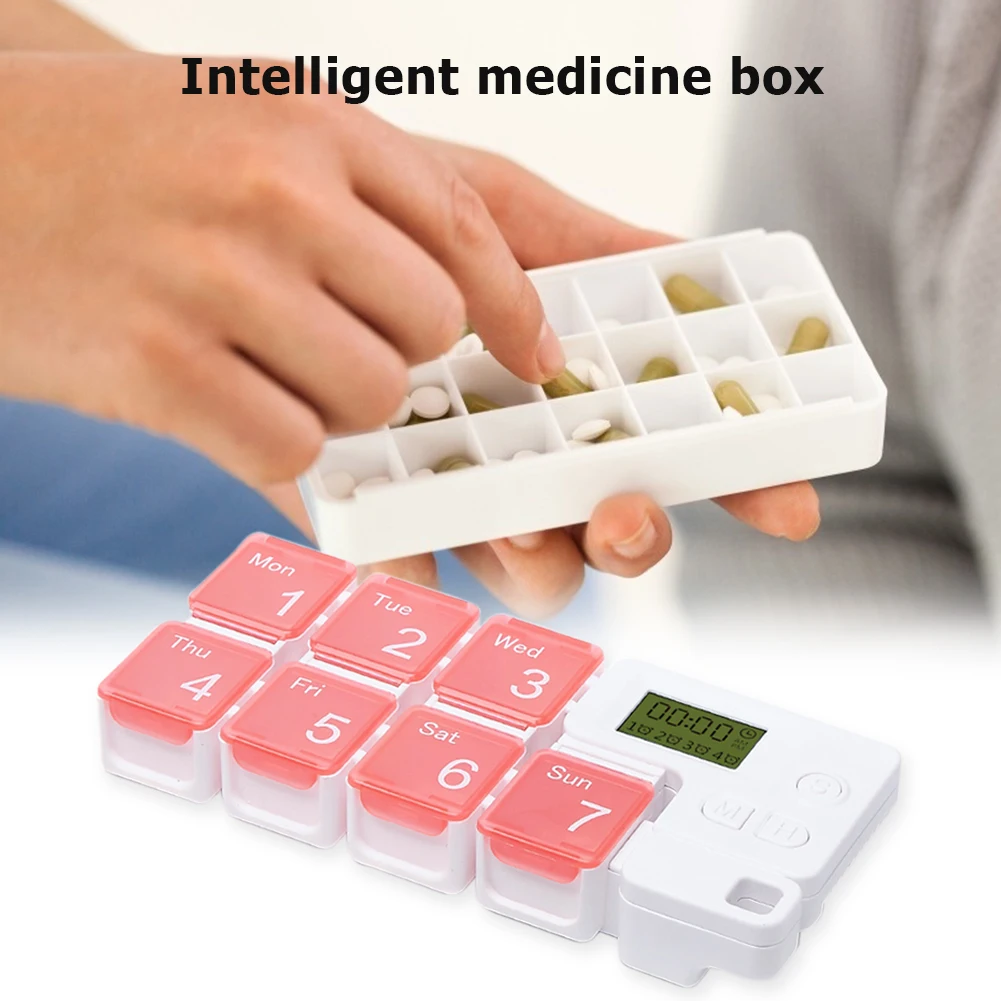 

Drug Storage Alarm Box Electronic Medicine Timing Weekly Pills Drug Container Alarm Box Reminder Week Smart Pill Case