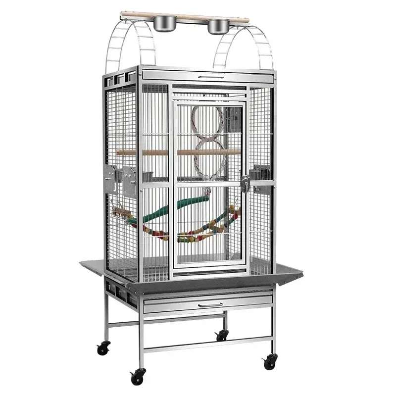 2025 hot sale Stainless Steel Parrot Cage Medium Large Bird Cottage Extra Large Space Parrot Breeding Cage with Wheels 51*61*152