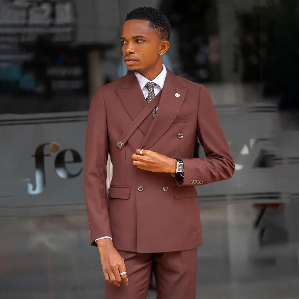 

Elegant Men's Suits 2 Piece Customized Double Breasted Peak Lapel Slim Fit 2 Piece Jacket Pants Sets High Quality Outfits Terno