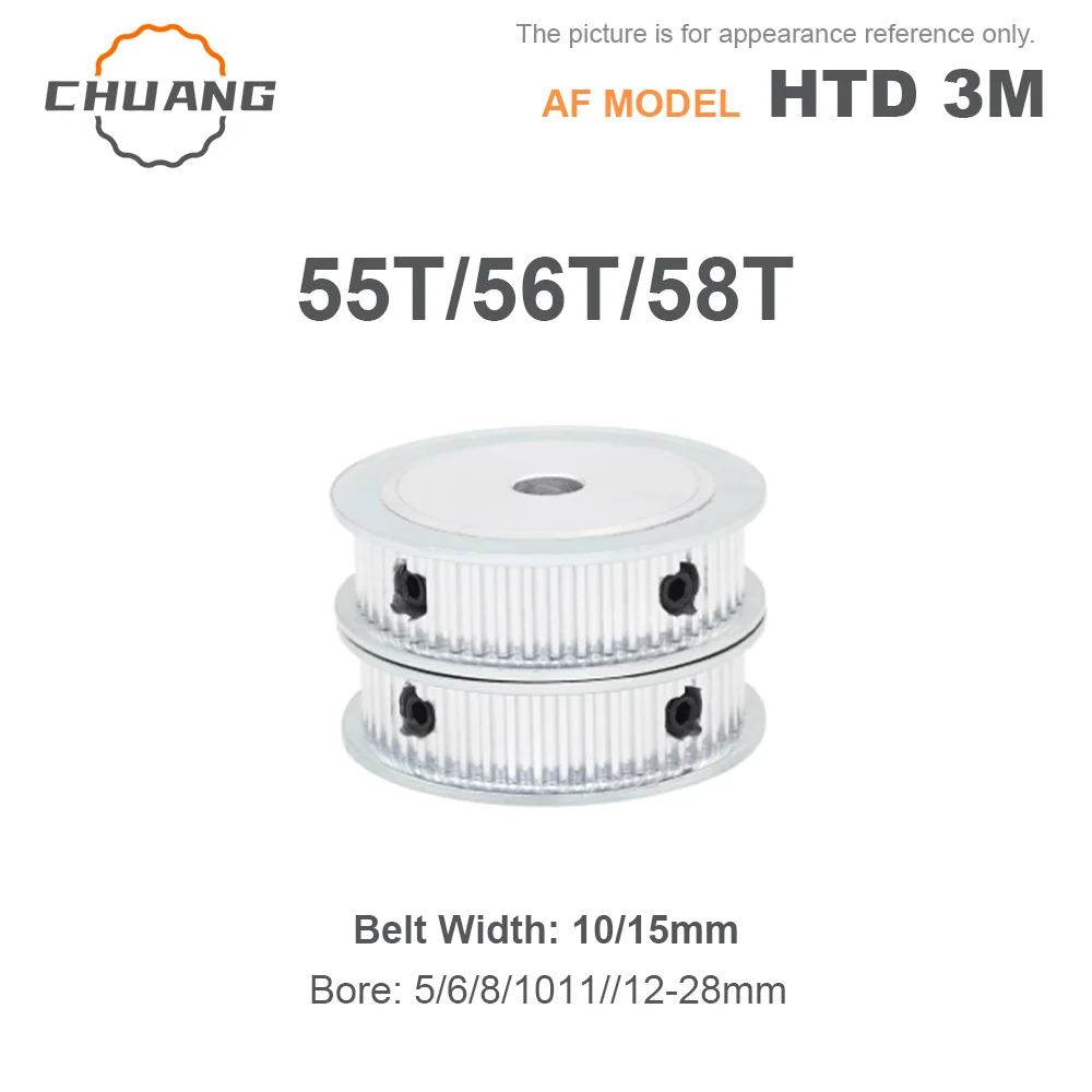 

HTD 3M Pulley 55T/56T/58T Bore 5-28mm 3M Timing Pulley Synchronous Wheel For Belt Width 10/15mm Gears HTD 3M Belt Pulley