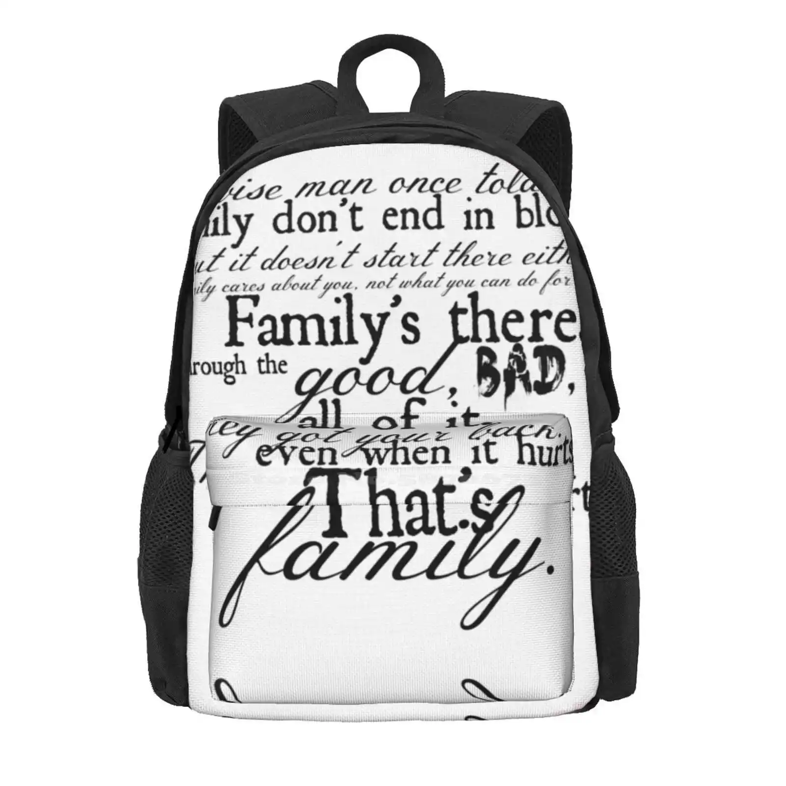 Family Don'T End In Blood Hot Sale Schoolbag Backpack Fashion Bags Supernatural Dean Winchester Quotes Spn