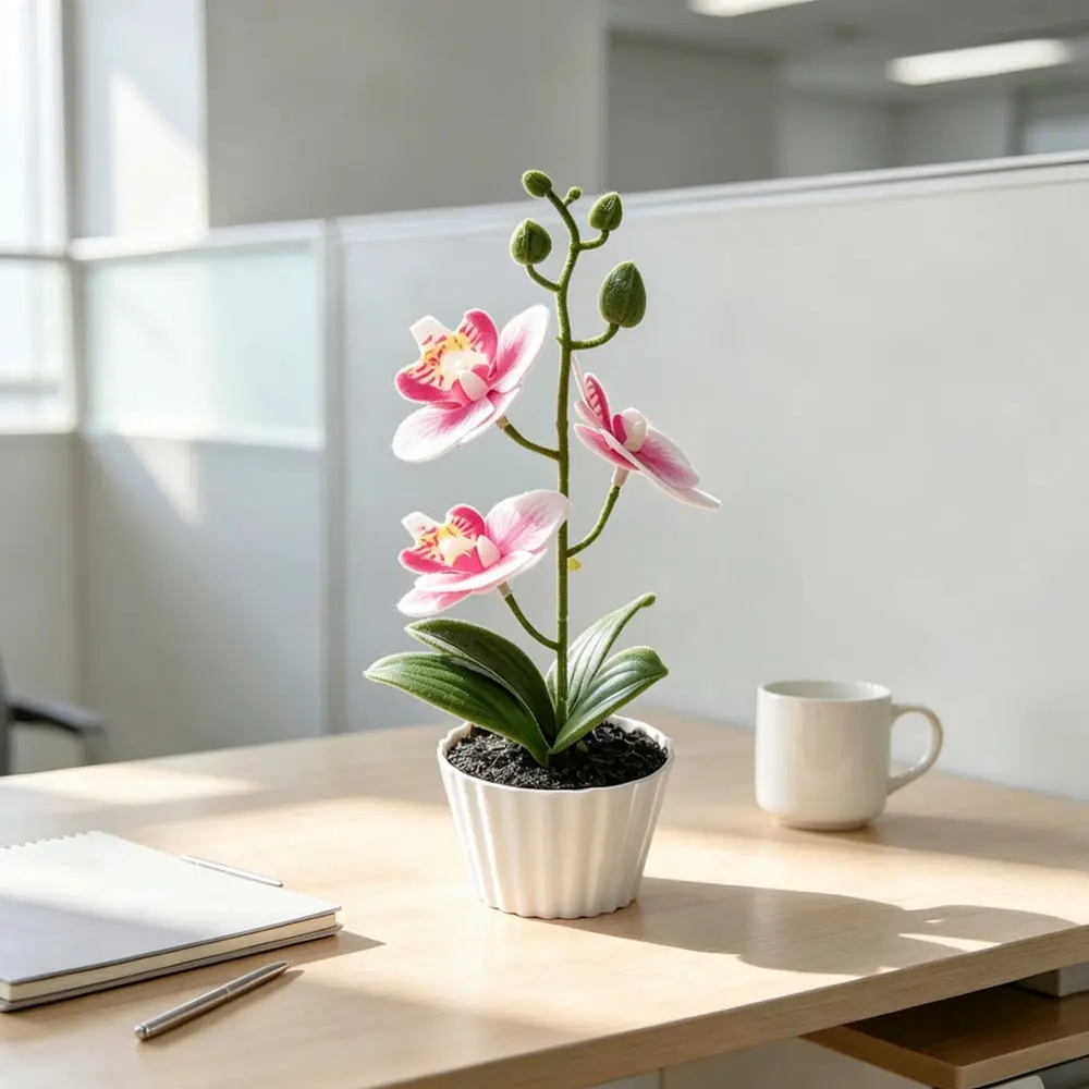 Elegant Simulation Orchid Potted Plant Decorative Faux Phalaenopsis Bonsai Home Tabletop Floral Ornament Soft Rubber