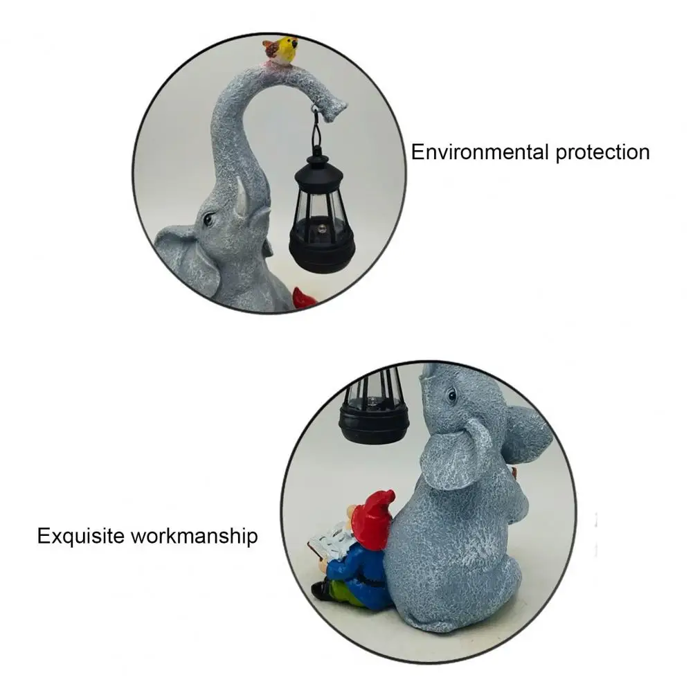 Whimsical Outdoor Statue Outdoor Elephant Gnome Solar Lantern Sculpture for Yard Decor Resin Figurine Gift for Mom for Patio