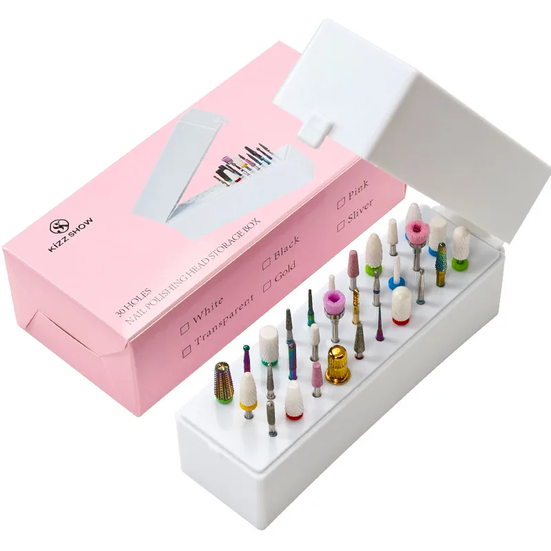 30 Slots Nail Polishing Grinding Head Storage Box Manicure Sanding Drill Head Display Stand Nail Art Tools