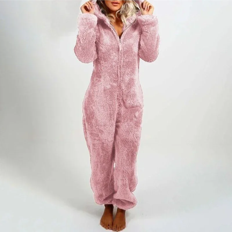 2022 Fashion Onesies Fleece Sleepwear Overall Plus Size Hood Sets Pajamas for Women Adult for Winter Warm Pyjamas Women S-5XL