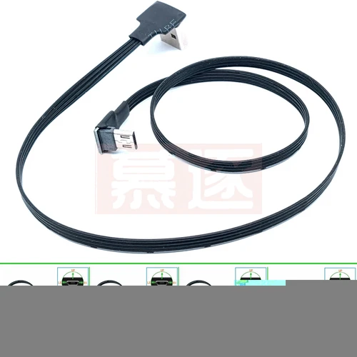 Imagen 2 del producto Cable de datos USB Micro USB macho a USB macho de 90 grados en ángulo izquierdo y derecho súper plano flexible hacia arriba, hacia abajo y hacia abajo