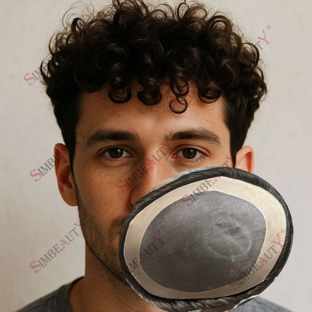 

Afro Toupee Fine Mono NPU Men's Capillary Prothesis 8mm 12mm Kinky Curly Human Hair Wigs Black Brown Natural Hair System Units