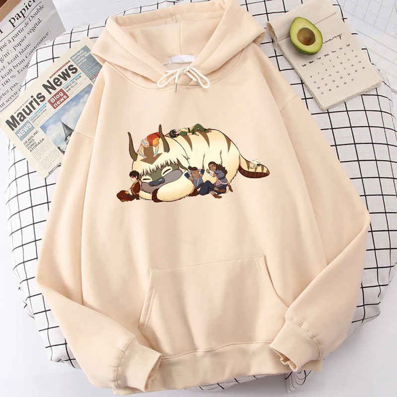 아바타 The Last Airbender Aang Appa Kawaii Cartoon Women Hoodies 하라주쿠 유니섹스 스트리트웨어, 오버사이즈 여성 루즈핏 스웨터