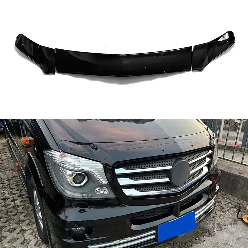 For Mercedes-Benz Sprinter W906 2014-2017 Car Accessories ​Front Hood Trail Armor Hood Stone Protector Guard Glossy Black ABS