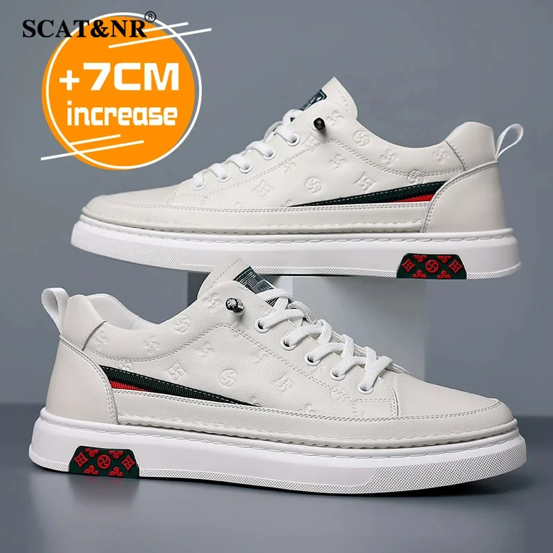 Luxury elevator shoes men women sneakers height increasing shoes invisible 7cm genuine leather shoes man taller lift white shoes