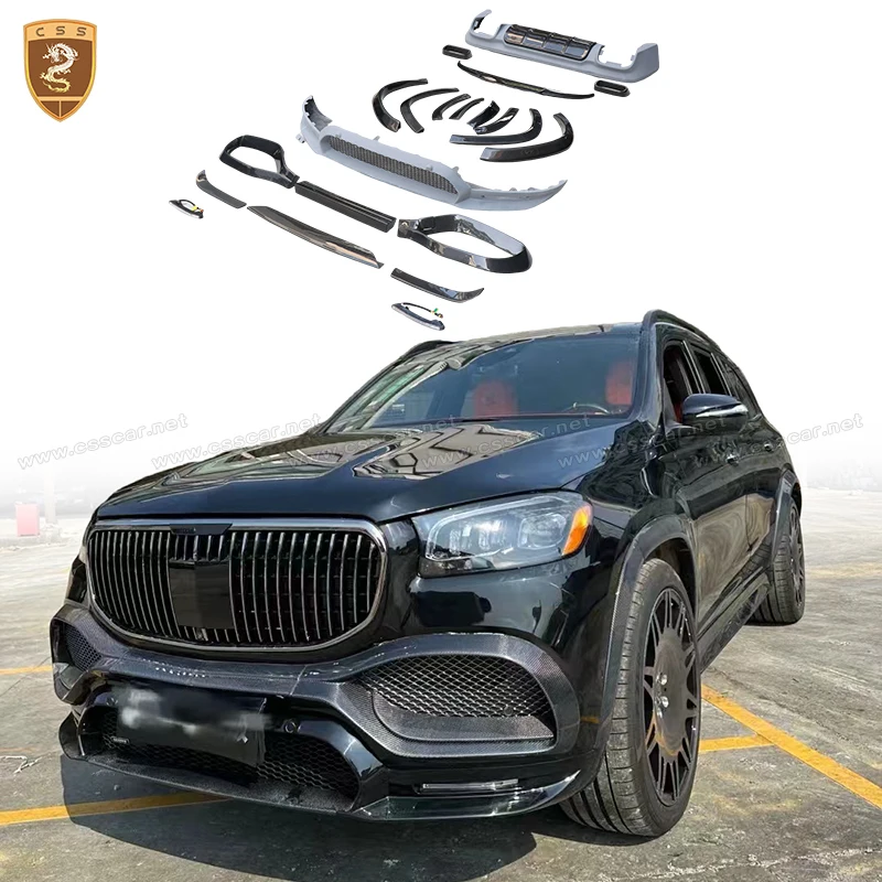 Carbon Fiber Front Bumper Lip Diffuser Spoiler Splitter with LED Light For 2020-2024 GLS X167 Upgrade BB Style Car Wing Spolier