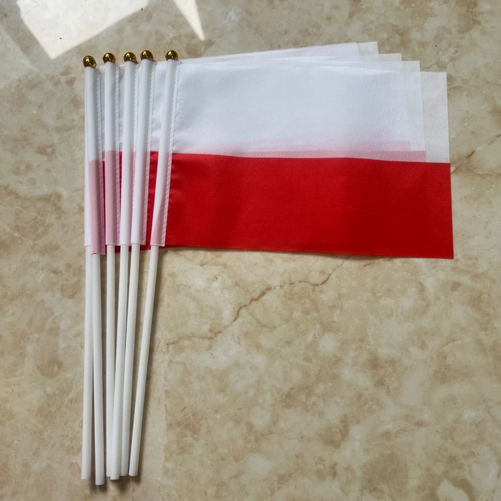 Poland Flag 14x21cm Polish Hand Waving Flag Round Top With Plastic Pole