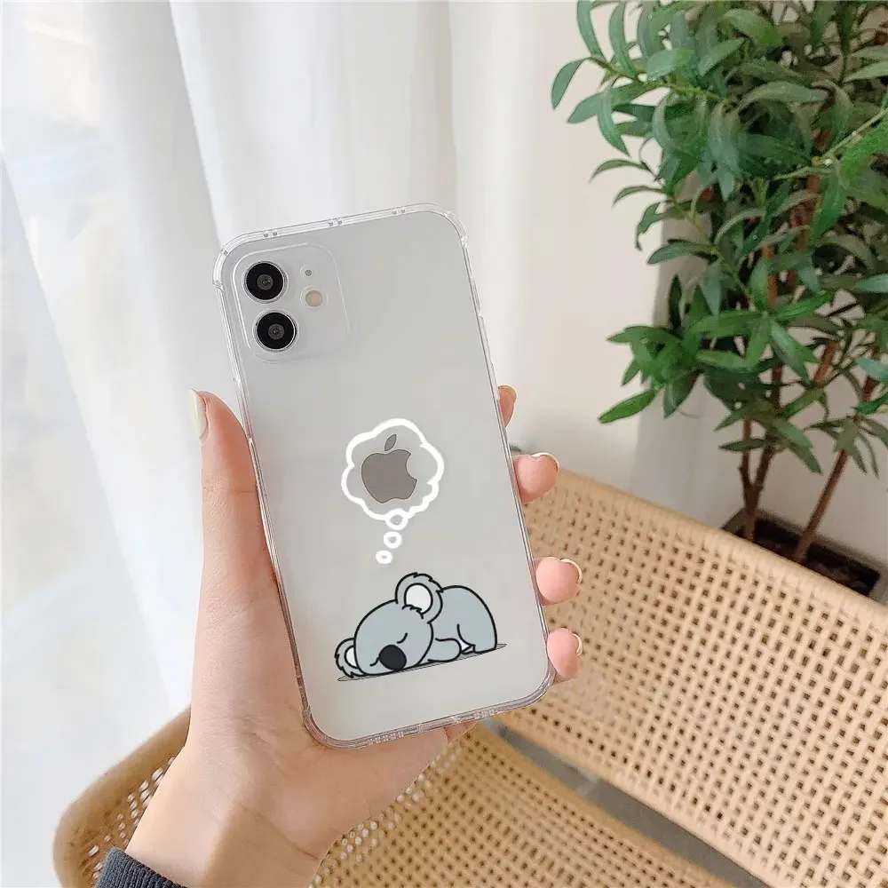 Funny Animal Couple Phone Case for IPhone 11 12 14 13 15 Pro Max Mini XR XS MAX X SE2 7 8Plus Clear Cover Cute Panda Sloth Funda