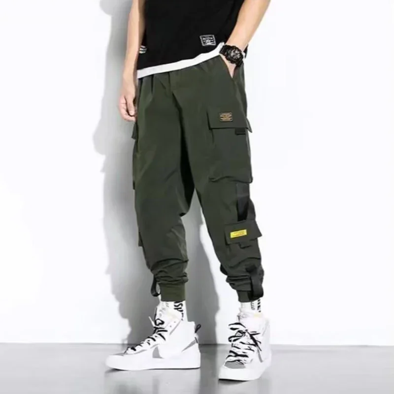 Male Casual Hip Hop Streetwear Sweatpants Pencil Pants Men Joggers Cargo Pants Multi-pocket Elastic Waist Harem Techwear Pants