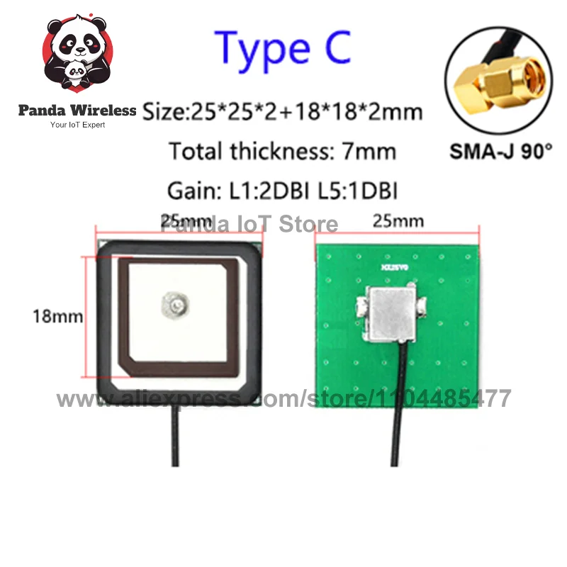 Active High-Precision Positioning Ceramic Antenna GPS+BD GNSS Built-in AntennaL1 L5 Dual Band U.FL SMA-J/ange 28DBI High Gain