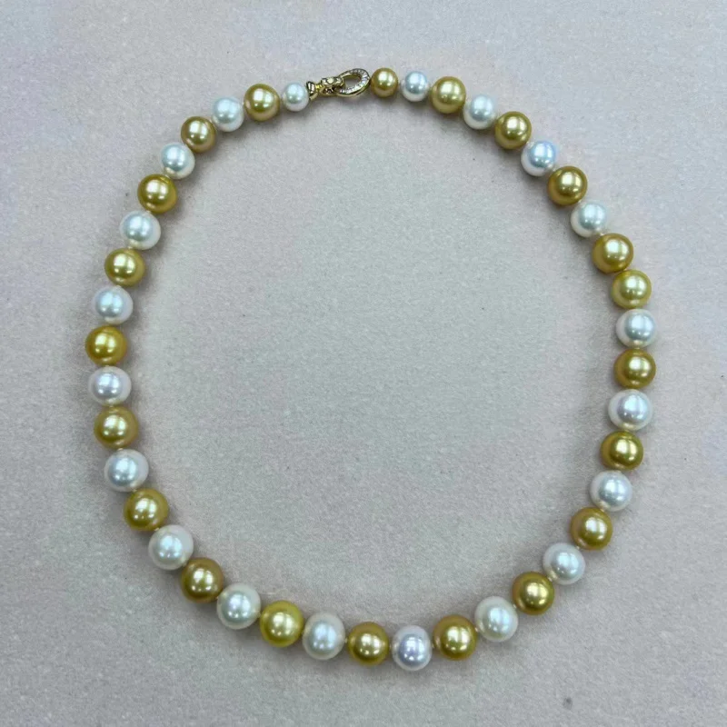 Freshwater Nanyang Golden Balls Mixed Color Australia White Pearl Necklace