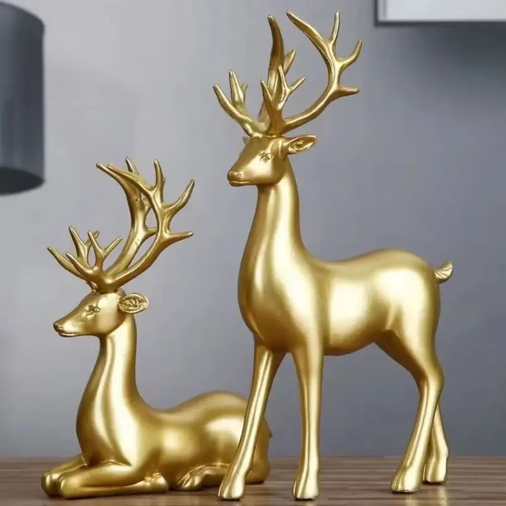 Creative Deer Desktop Ornament Sitting/Standing Position Modern Reindeer Sculpture Cute Durable Christmas Deer Statue