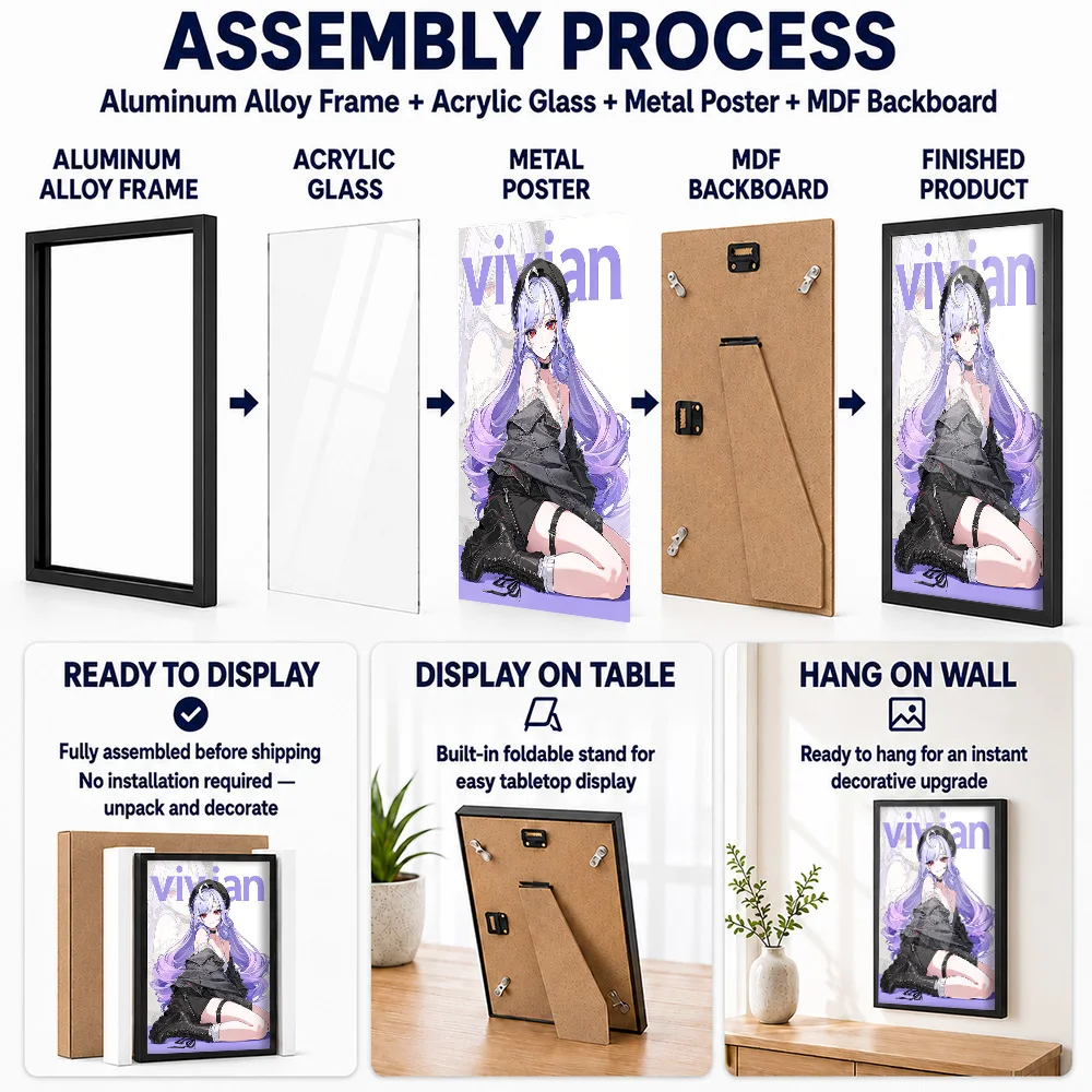 Anime Girl Vivian Portrait Framed Metal Print Customized Hero Tribute Wall Art A Unique Gift For Players To Display In Game Room