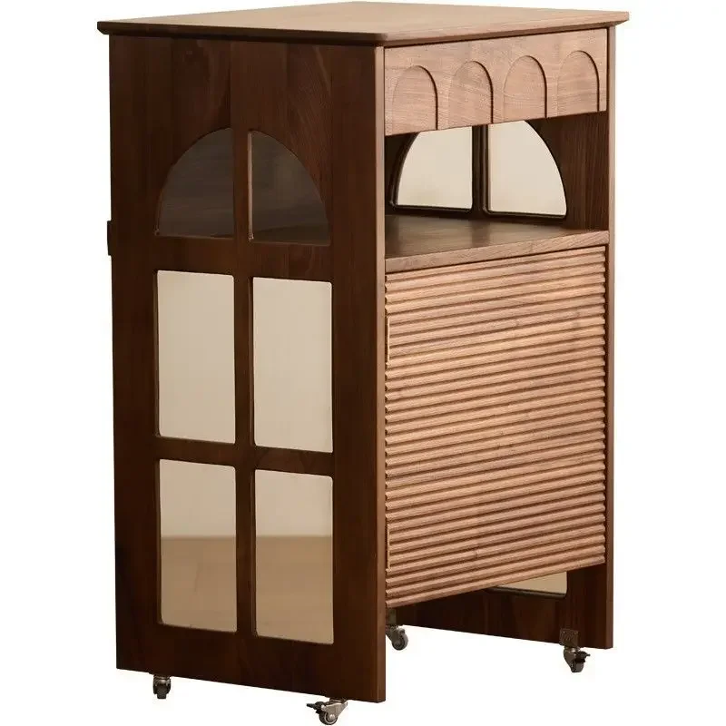 Mobile cabinet solid wood, walnut black North American side cabinet, sofa sweeping integrated cabinet