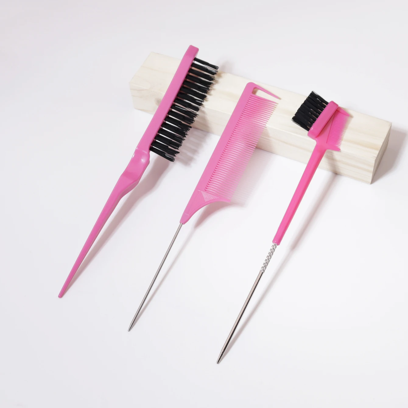 Tear Hair Brush Set 3pcs, Hair Brush Edge Control Brush Tear Comb Steel Needle Eyebrow Brush，Special for real hair wigs