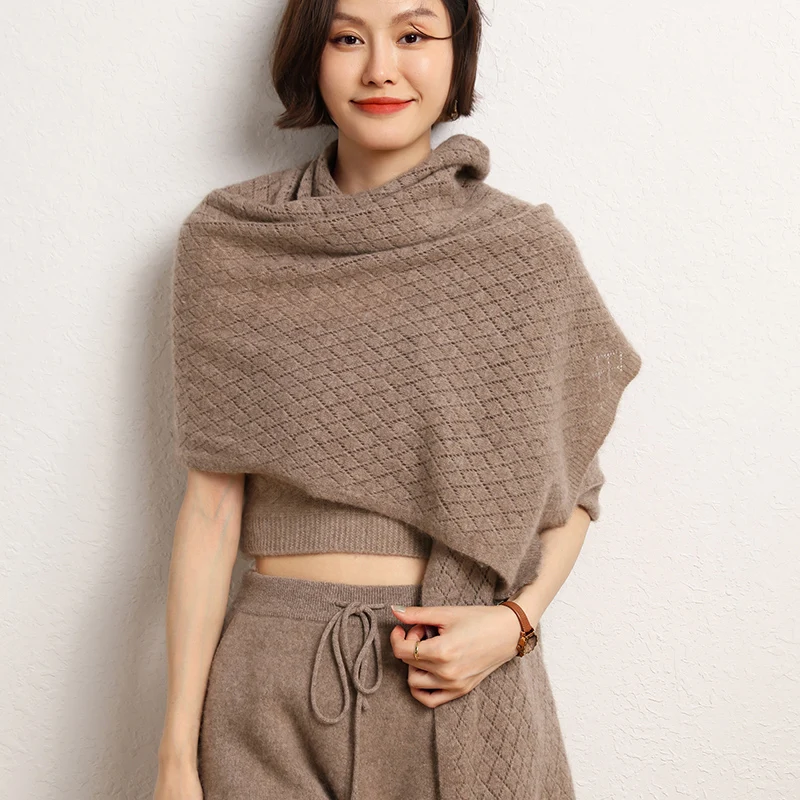 New Arrival Autumn Winter 100% Pure Cashmere Knitted Women Scarf Solid Color Poncho Warm Fashion Capes Lady High Quality Scarves