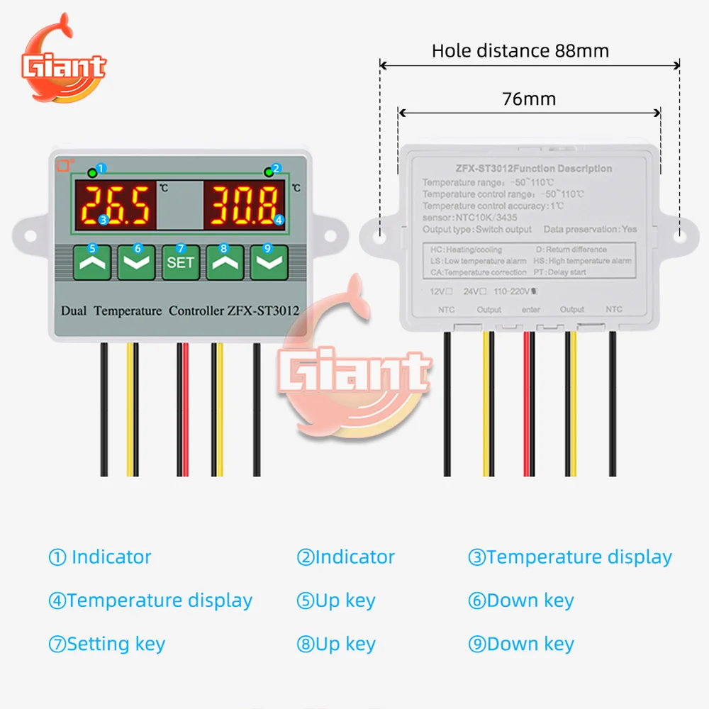 Intelligent Temperature Controller Dual LED Digital Temperature Sensor Meter Electric Heating Cooling Thermoregulator Thermostat