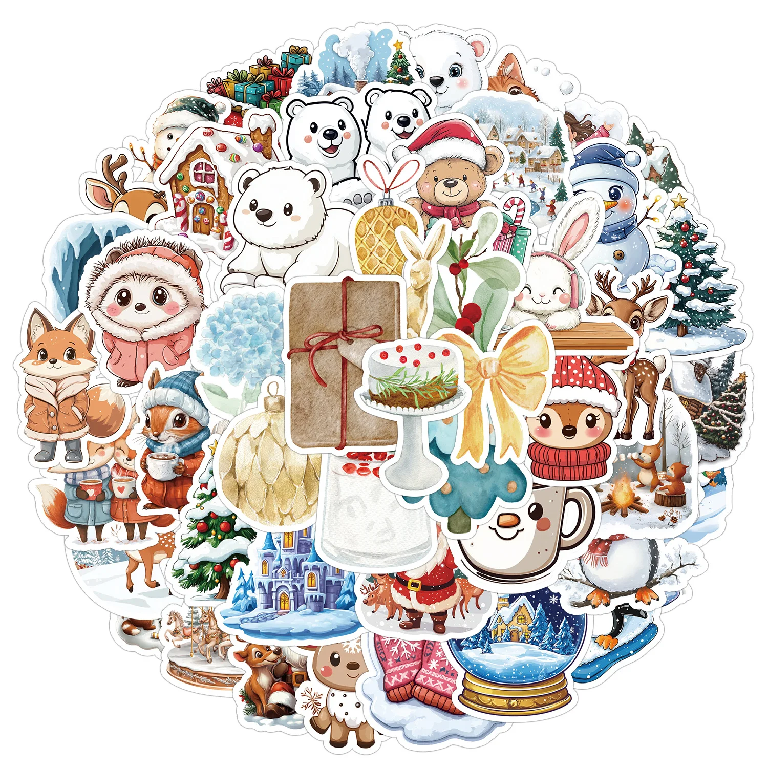 

50PCS Cute Winter Christmas Snowman Elk Stickers Cartoon Decals Scrapbook Luggage Phone Suitcase Bike Kids Toys Waterproof Gifts
