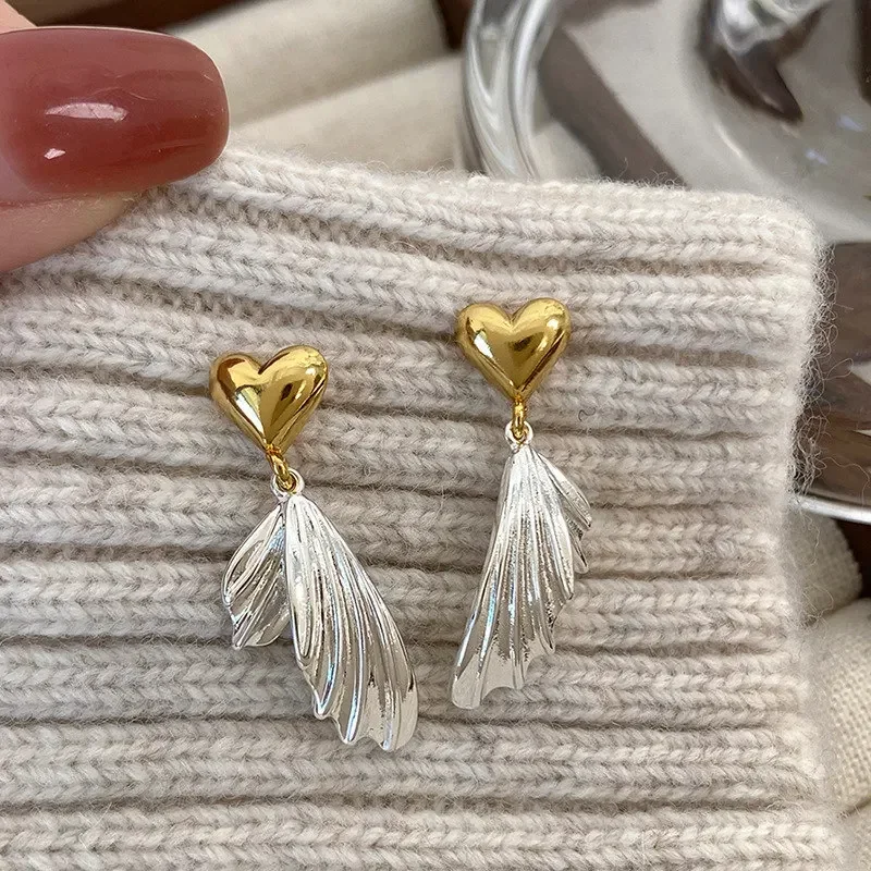 Fashion Gold Silver Color Metal Fish Tail Drop Earrings for Women Heart Geometric Irregular Vintage Simple Earrigns Jewelry