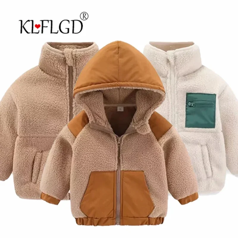 

Зимняя куртка для девочек, новое утолщенное хлопковое пальто из овечьей кожи, теплое пальто с капюшоном в тон, детская уличная куртка для детей 2–7 лет